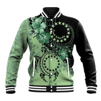 Cook Islands Turtle Baseball Jacket Stars and Hibiscus - Green LT01 Unisex Green - Polynesian Pride