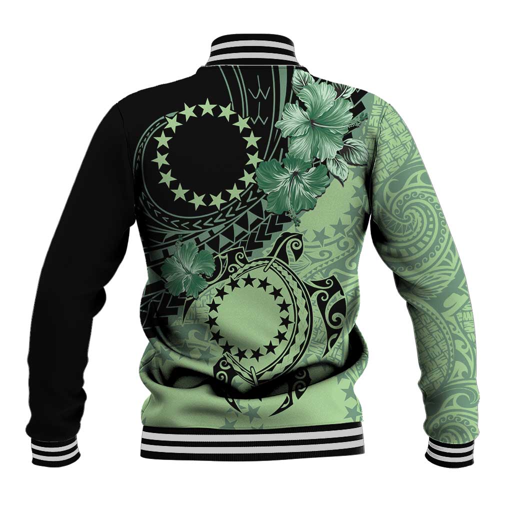 Cook Islands Turtle Baseball Jacket Stars and Hibiscus - Green LT01 - Polynesian Pride