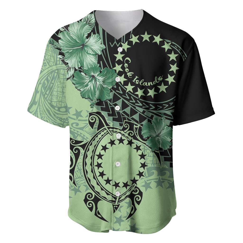 Cook Islands Turtle Baseball Jersey Stars and Hibiscus - Green LT01 Green - Polynesian Pride