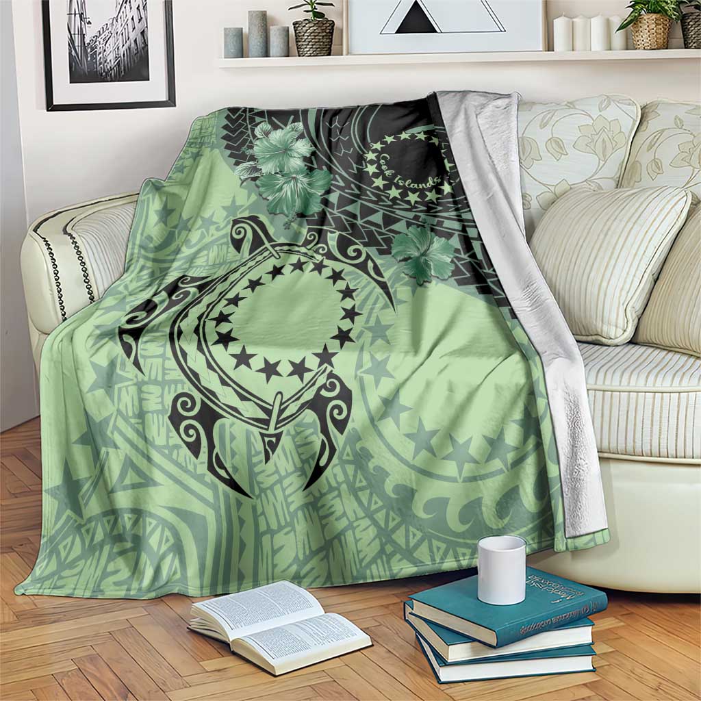 Cook Islands Turtle Blanket Stars and Hibiscus - Green LT01 Green - Polynesian Pride