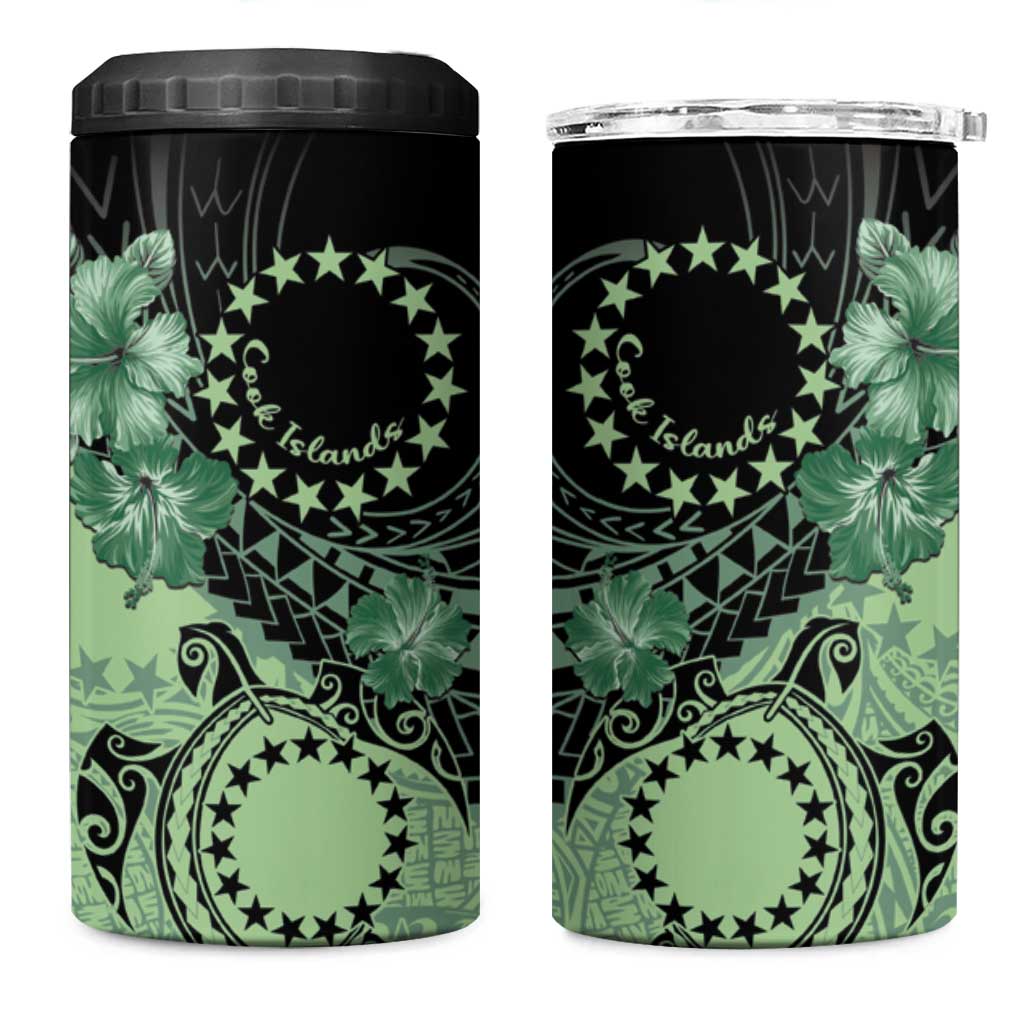 Cook Islands Turtle 4 in 1 Can Cooler Tumbler Stars and Hibiscus - Green LT01 One Size: 16 oz Green - Polynesian Pride