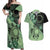 Cook Islands Turtle Couples Matching Off Shoulder Maxi Dress and Hawaiian Shirt Stars and Hibiscus - Green