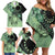 Cook Islands Turtle Family Matching Off Shoulder Short Dress and Hawaiian Shirt Stars and Hibiscus - Green