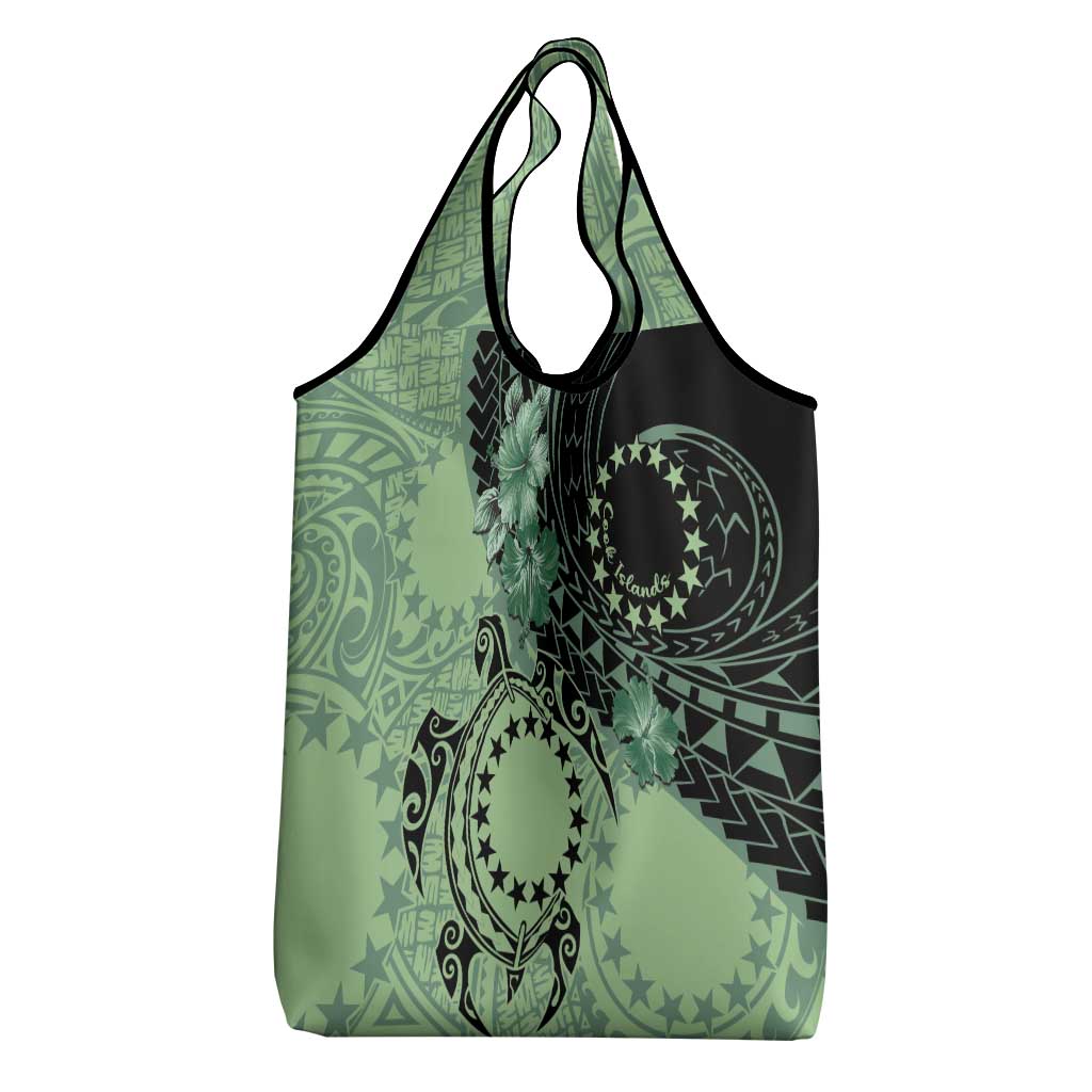 Cook Islands Turtle Grocery Bag Stars and Hibiscus - Green LT01 - Polynesian Pride