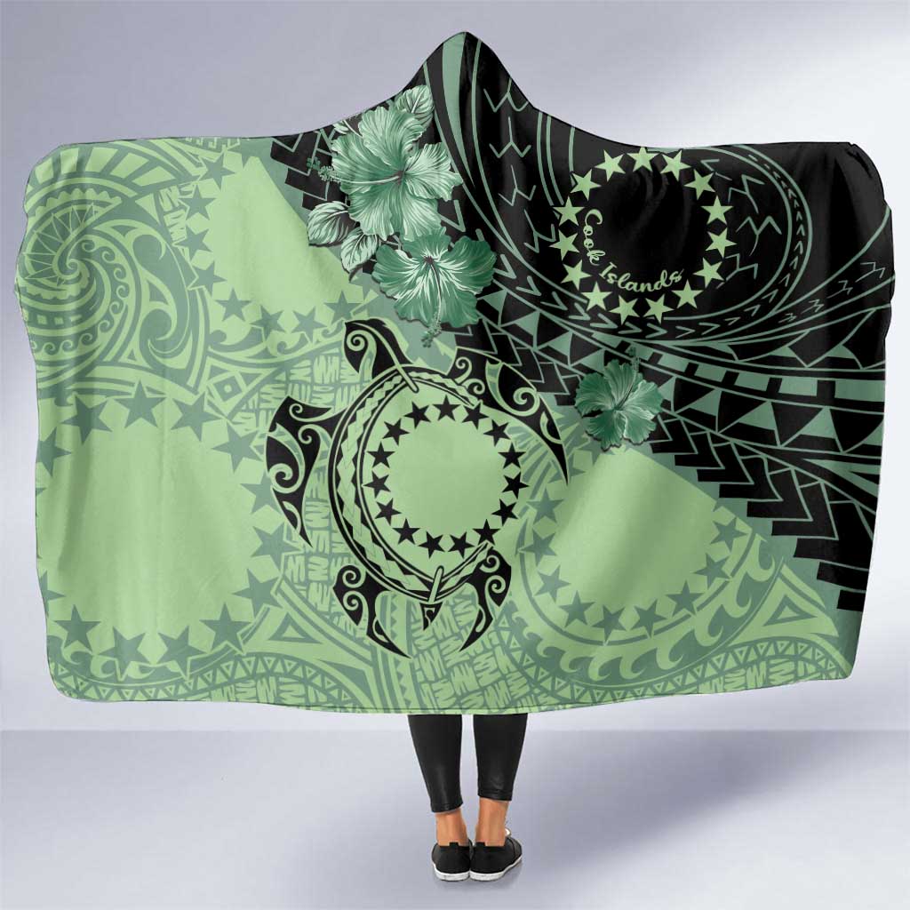 Cook Islands Turtle Hooded Blanket Stars and Hibiscus - Green LT01 One Size Green - Polynesian Pride