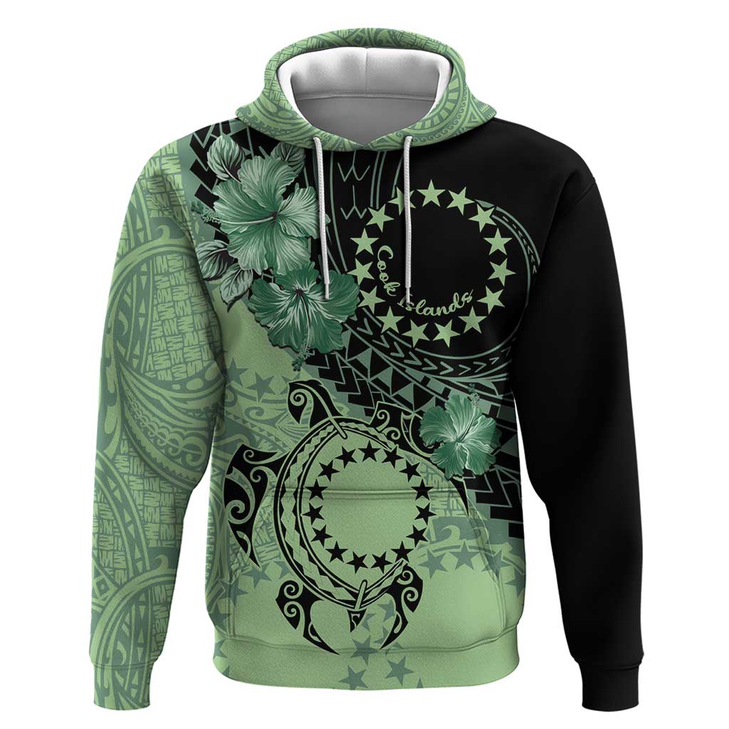 Cook Islands Turtle Hoodie Stars and Hibiscus - Green LT01 Pullover Hoodie Green - Polynesian Pride