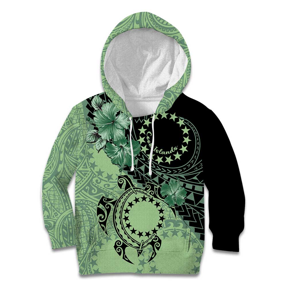 Cook Islands Turtle Kid Hoodie Stars and Hibiscus - Green LT01 Hoodie Green - Polynesian Pride