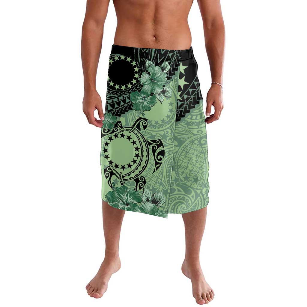 Cook Islands Turtle Lavalava Stars and Hibiscus - Green