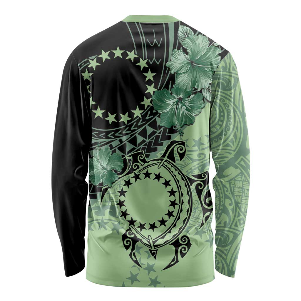Cook Islands Turtle Long Sleeve Shirt Stars and Hibiscus - Green LT01 - Polynesian Pride