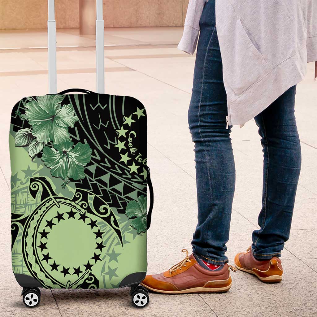Cook Islands Turtle Luggage Cover Stars and Hibiscus - Green LT01 Green - Polynesian Pride