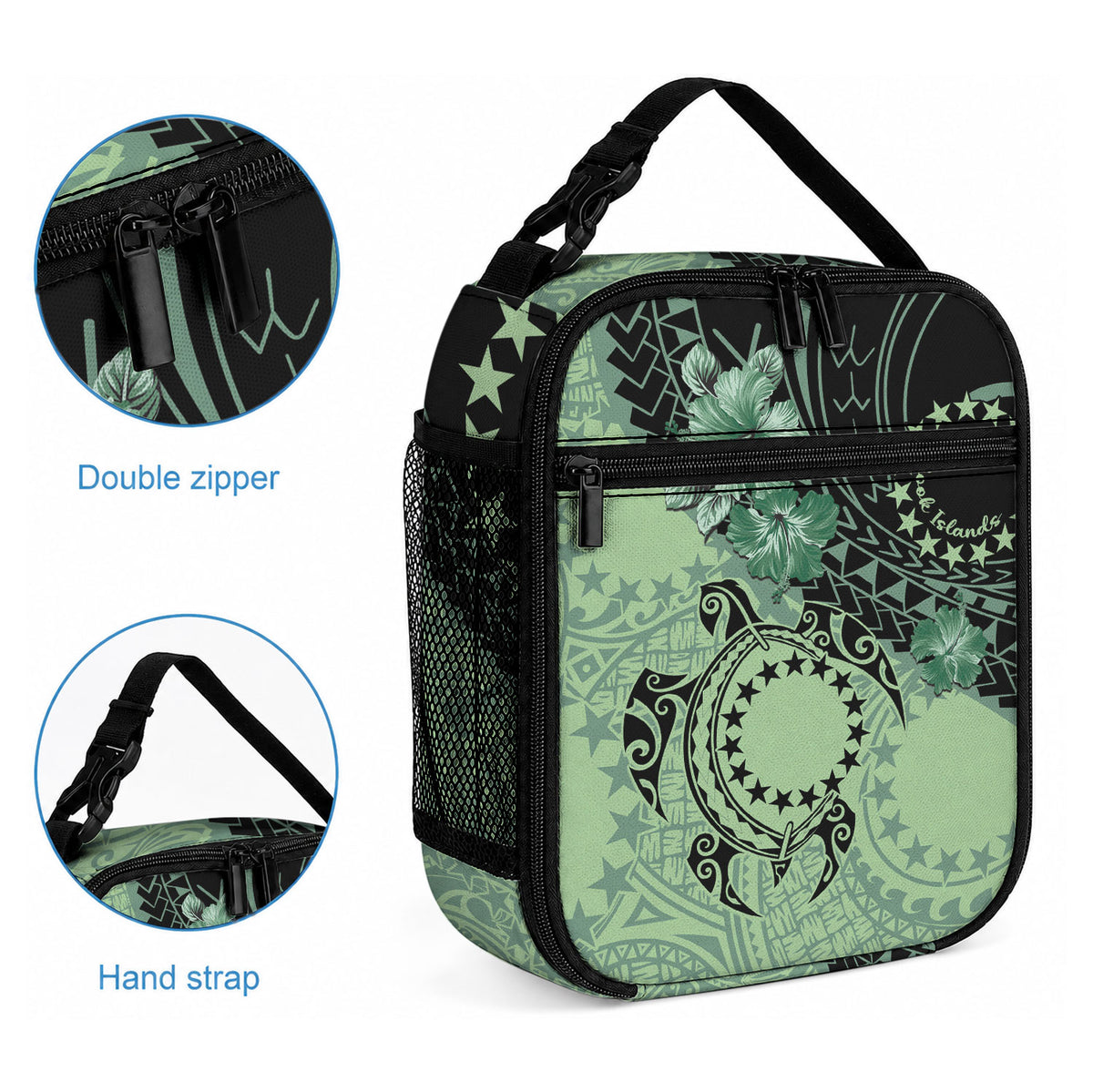 Cook Islands Turtle Lunch Bag Stars and Hibiscus - Green LT01 - Polynesian Pride