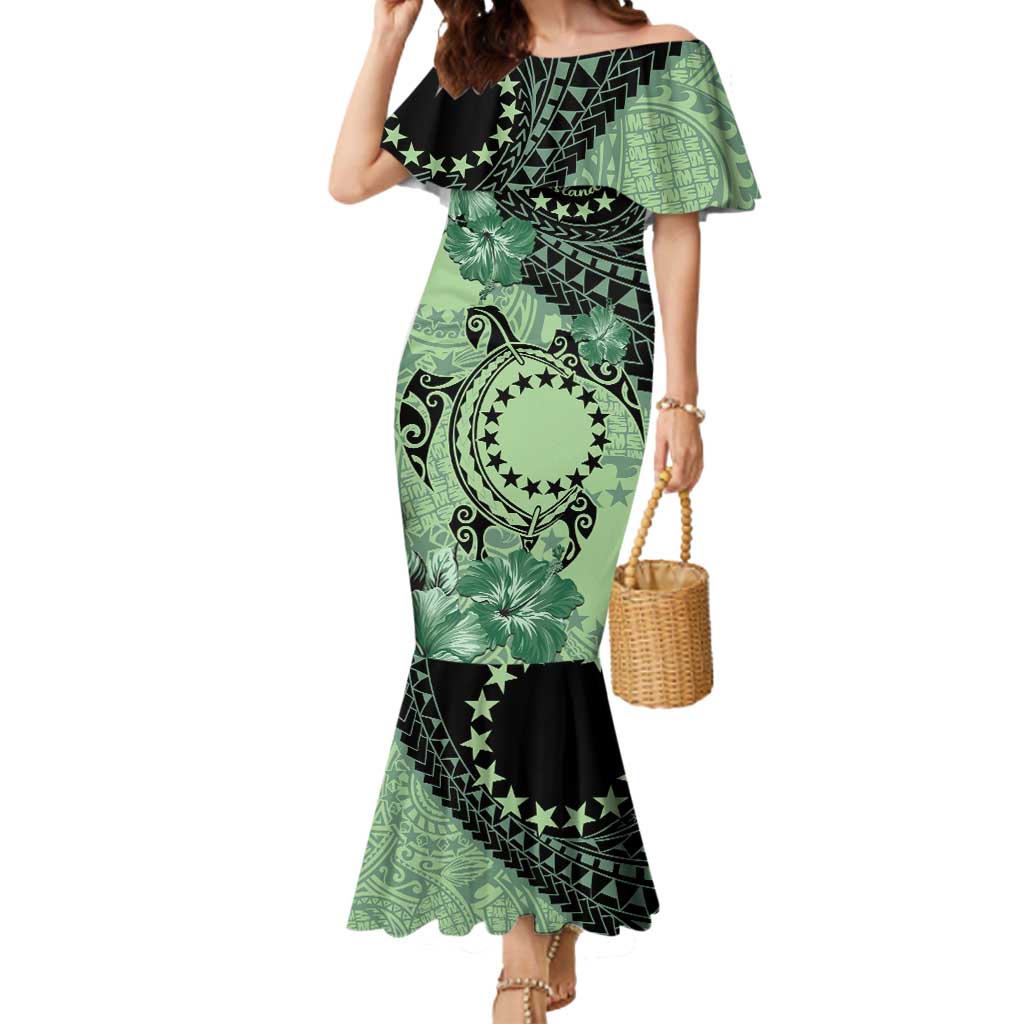 Cook Islands Turtle Mermaid Dress Stars and Hibiscus - Green LT01 Women Green - Polynesian Pride