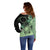 Cook Islands Turtle Off Shoulder Sweater Stars and Hibiscus - Green