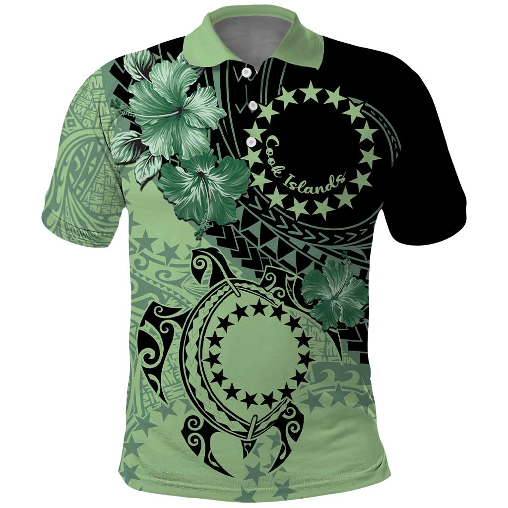 Cook Islands Turtle Polo Shirt Stars and Hibiscus - Green LT01 Green - Polynesian Pride