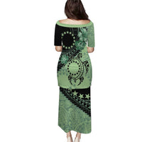 Cook Islands Turtle Puletasi Stars and Hibiscus - Green LT01 - Polynesian Pride