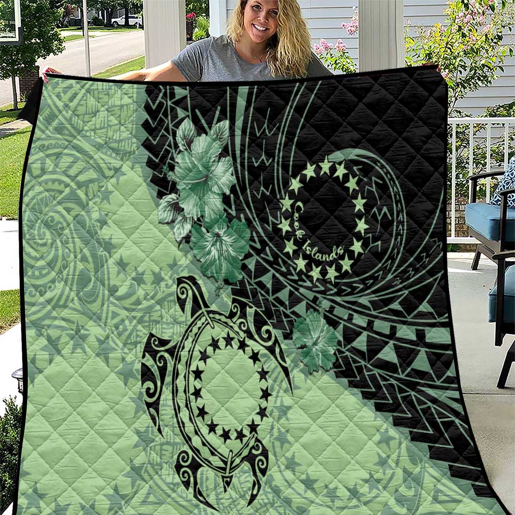 Cook Islands Turtle Quilt Stars and Hibiscus - Green LT01 Green - Polynesian Pride