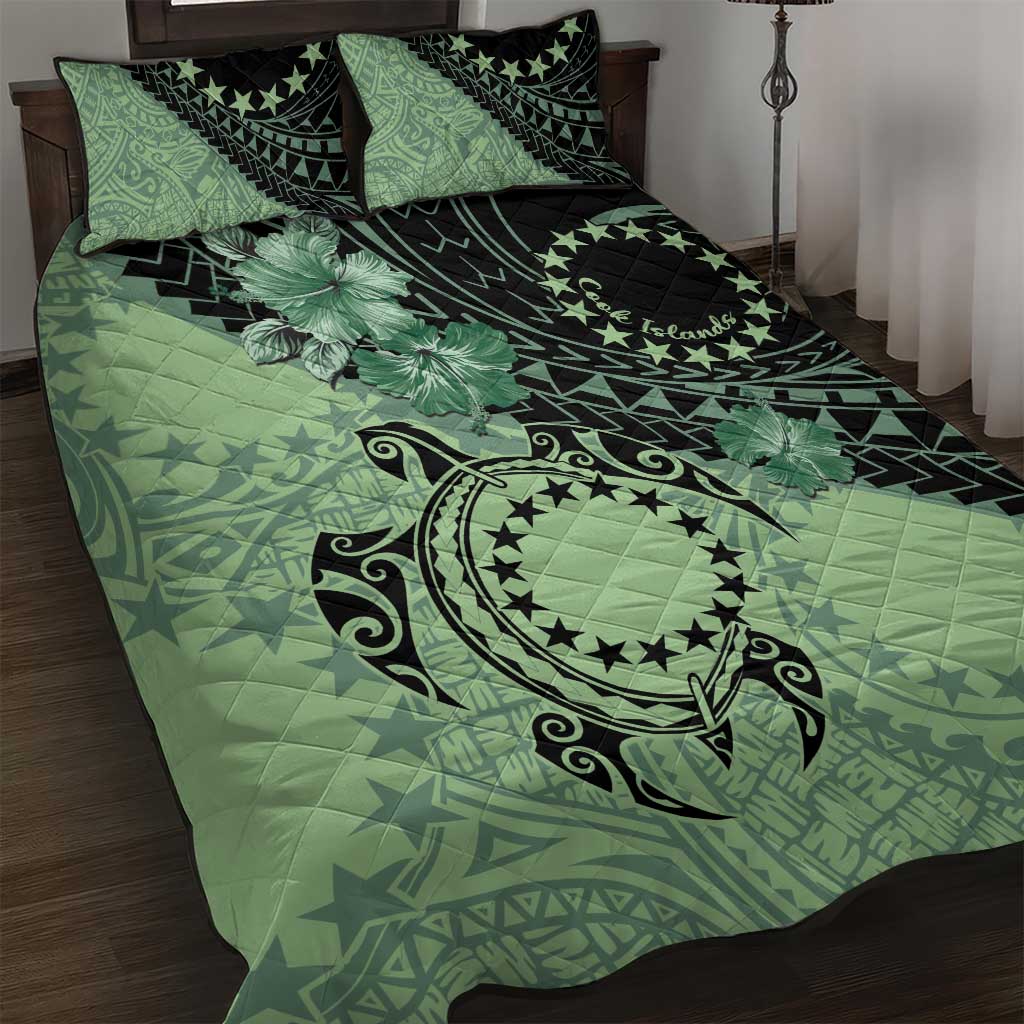 Cook Islands Turtle Quilt Bed Set Stars and Hibiscus - Green LT01 Green - Polynesian Pride