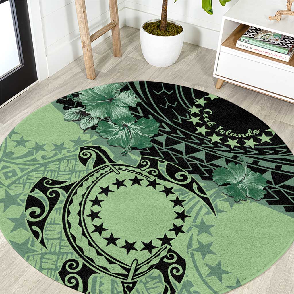 Cook Islands Turtle Round Carpet Stars and Hibiscus - Green LT01 Green - Polynesian Pride