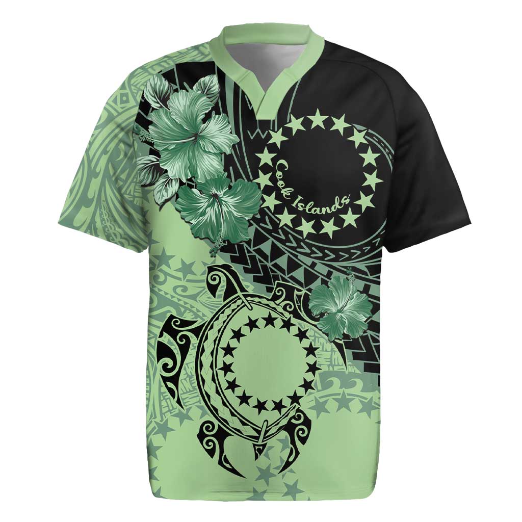 Cook Islands Turtle Rugby Jersey Stars and Hibiscus - Green LT01 Green - Polynesian Pride