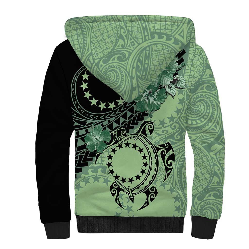 Cook Islands Turtle Sherpa Hoodie Stars and Hibiscus - Green LT01 - Polynesian Pride