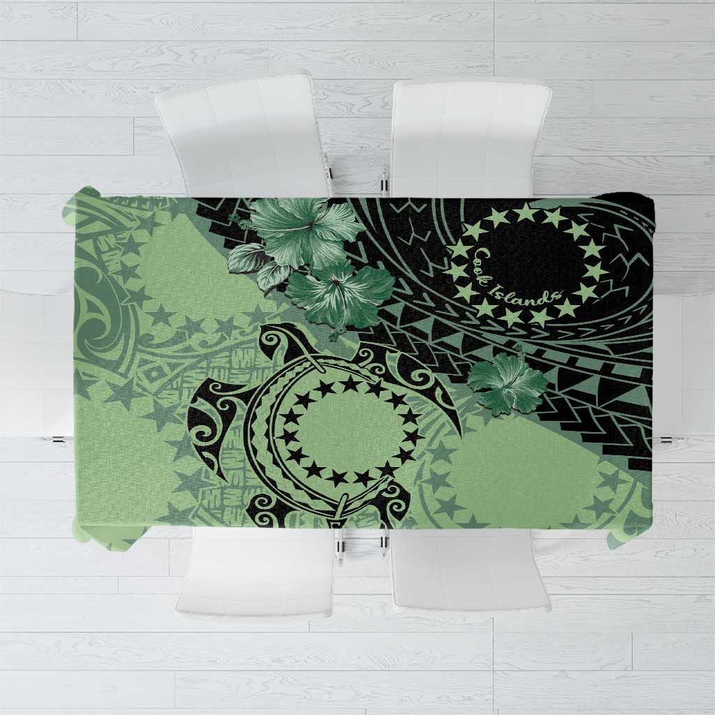 Cook Islands Turtle Tablecloth Stars and Hibiscus - Green LT01 Green - Polynesian Pride