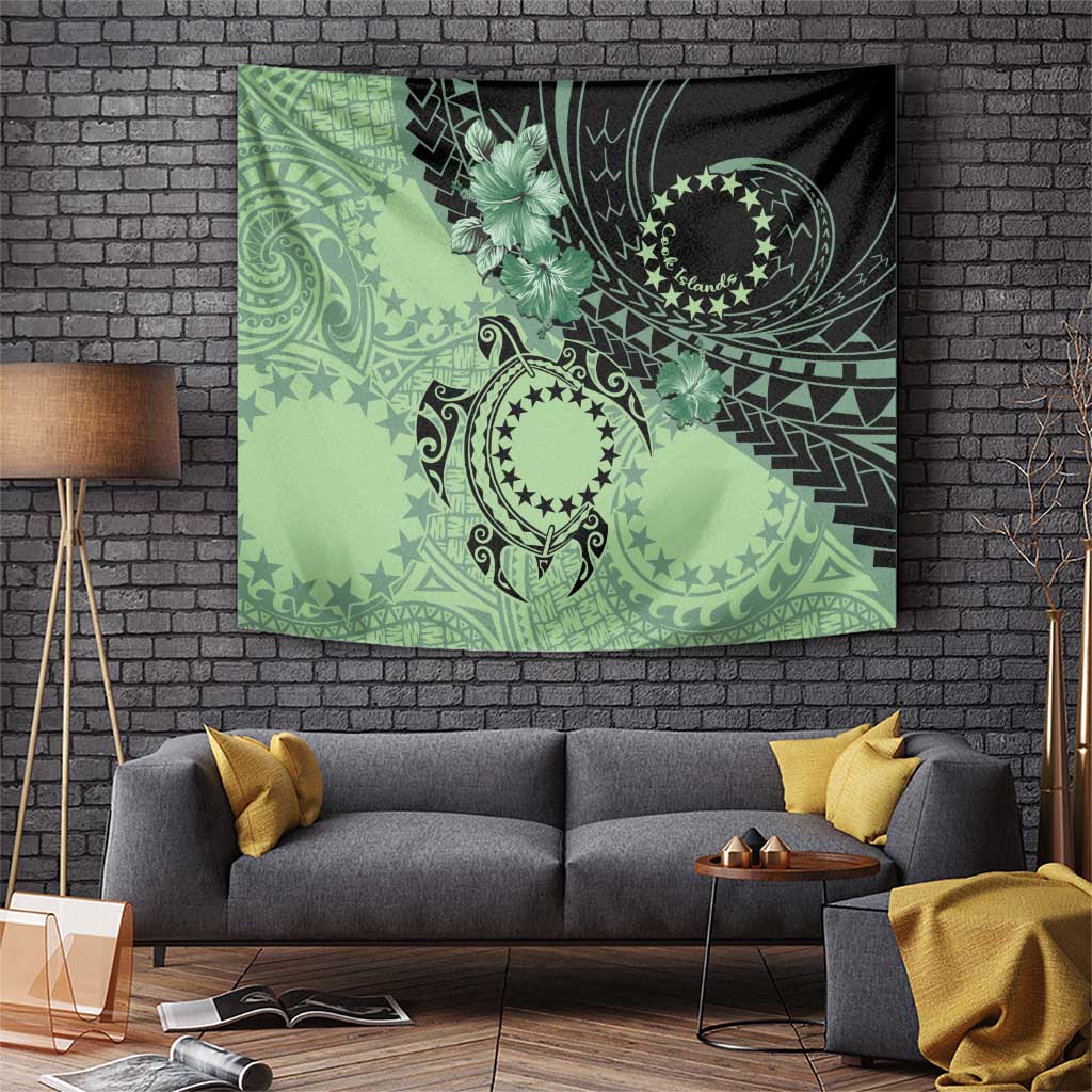 Cook Islands Turtle Tapestry Stars and Hibiscus - Green LT01 Green - Polynesian Pride