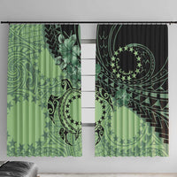 Cook Islands Turtle Window Curtain Stars and Hibiscus - Green LT01 With Hooks Green - Polynesian Pride