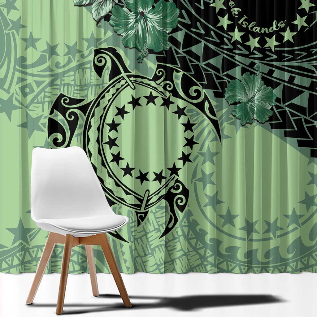 Cook Islands Turtle Window Curtain Stars and Hibiscus - Green LT01 - Polynesian Pride