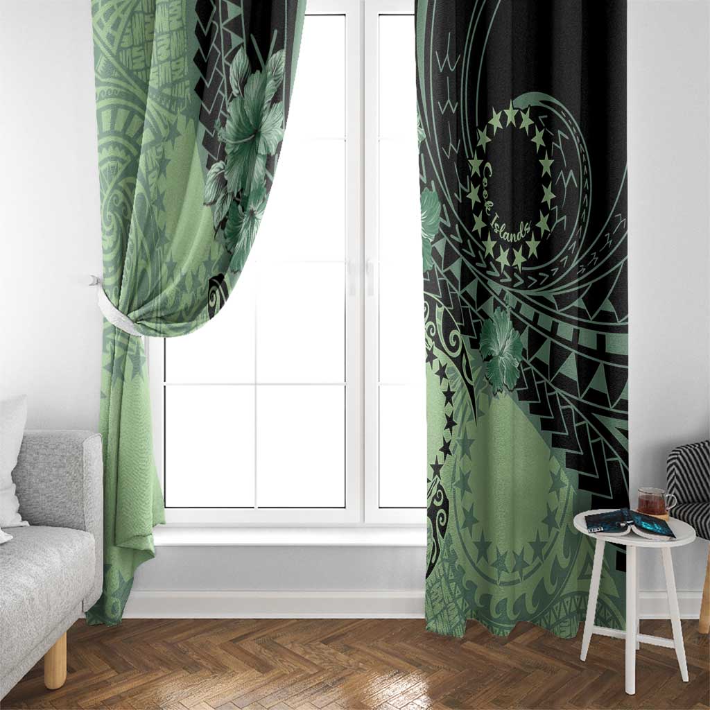 Cook Islands Turtle Window Curtain Stars and Hibiscus - Green LT01 - Polynesian Pride