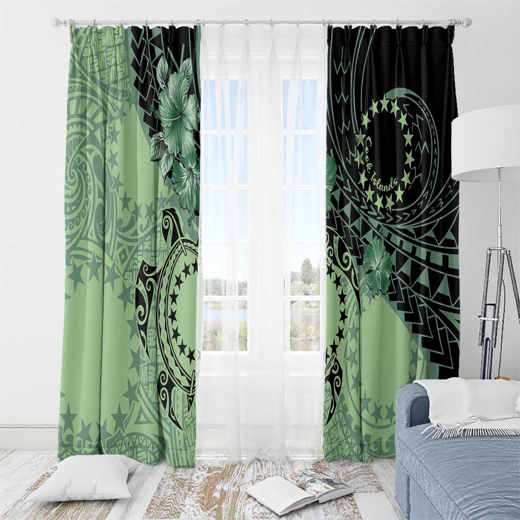 Cook Islands Turtle Window Curtain Stars and Hibiscus - Green LT01 - Polynesian Pride