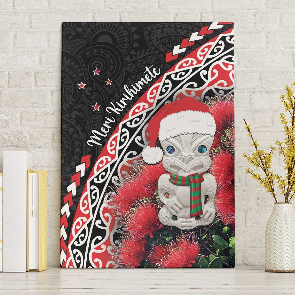 New Zealand Christmas Meri Kirihimete Canvas Wall Art Santa Hei Tiki Pohutukawa LT01 Without Frame Black - Polynesian Pride