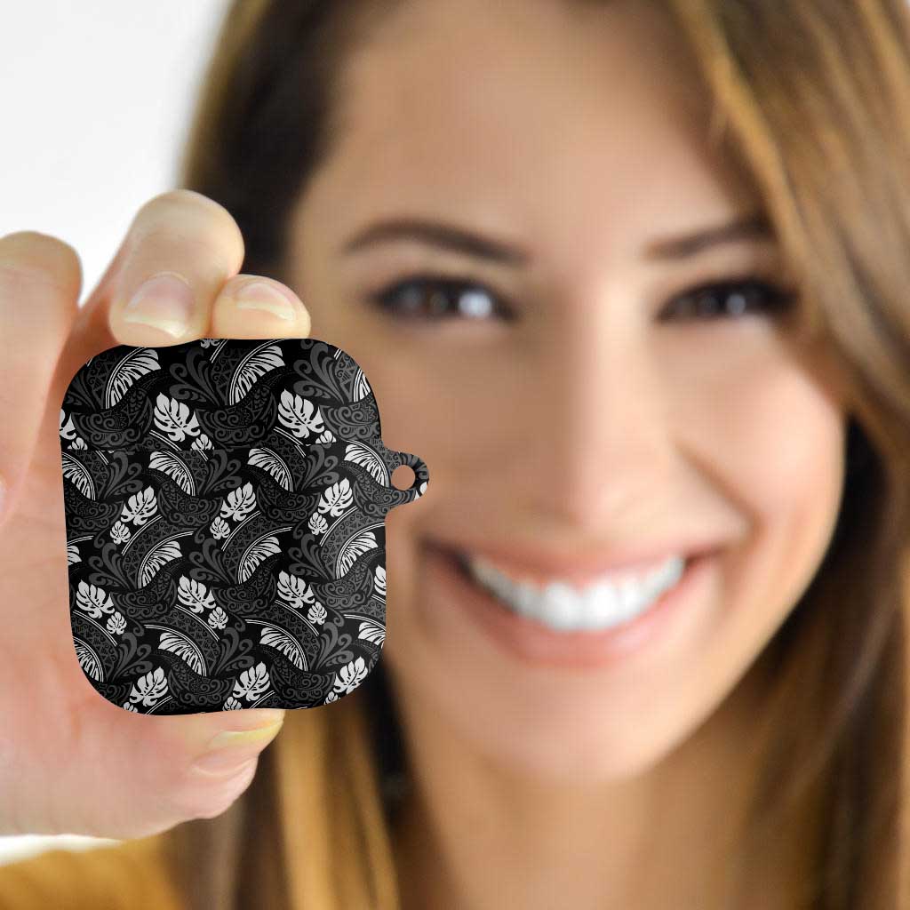 Grayscale Monstera AirPods Case Polynesian Tribal Pattern LT01 - Polynesian Pride