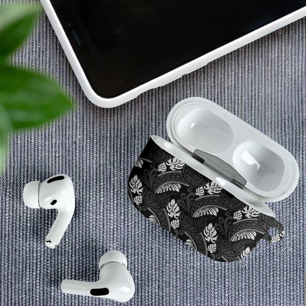 Grayscale Monstera AirPods Case Polynesian Tribal Pattern LT01 - Polynesian Pride