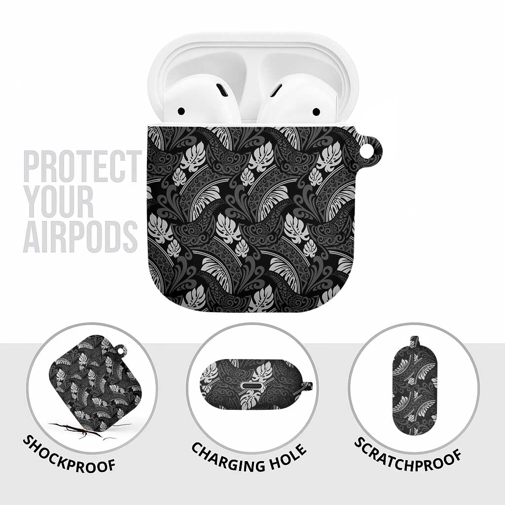 Grayscale Monstera AirPods Case Polynesian Tribal Pattern LT01 - Polynesian Pride