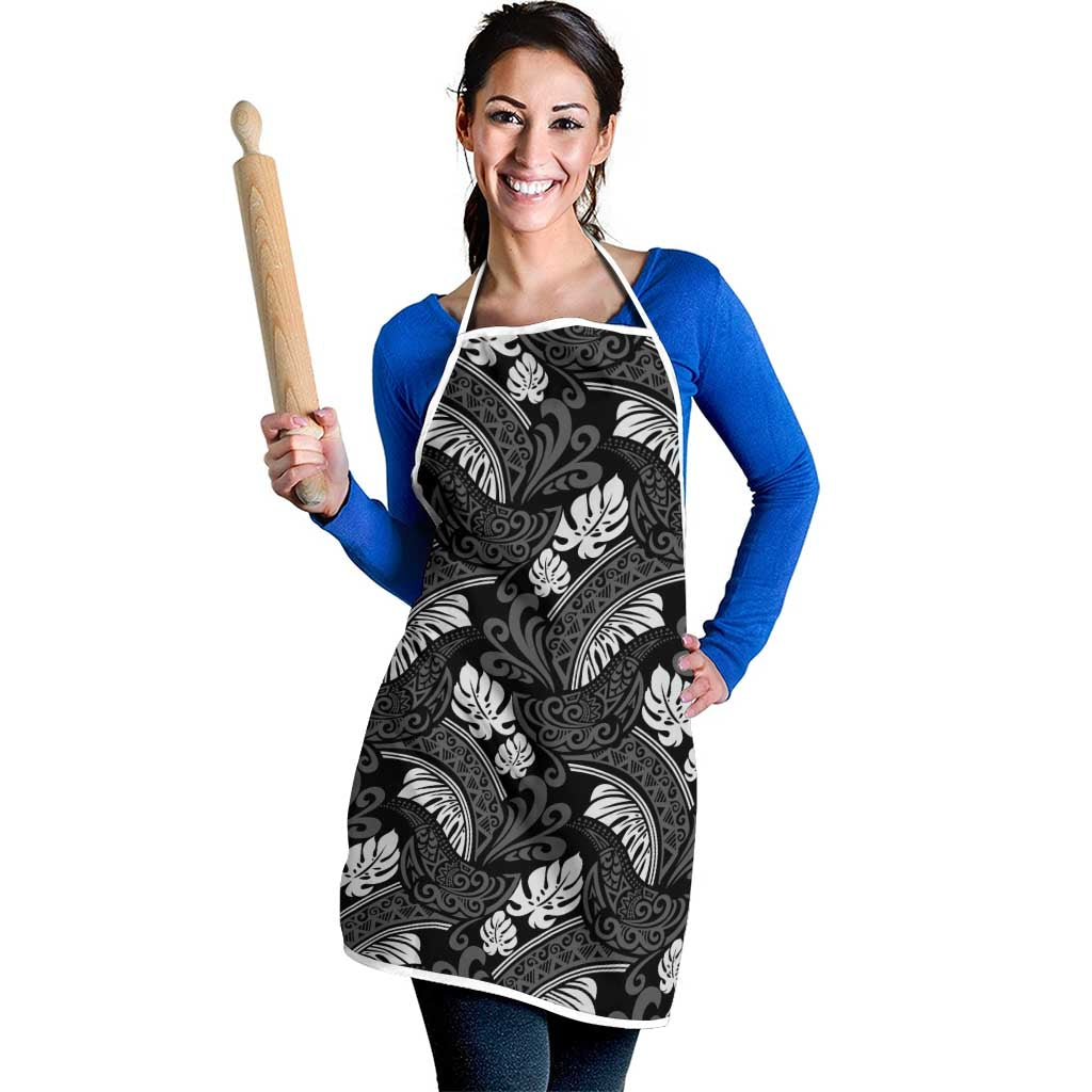 Grayscale Monstera Apron Polynesian Tribal Pattern LT01 - Polynesian Pride