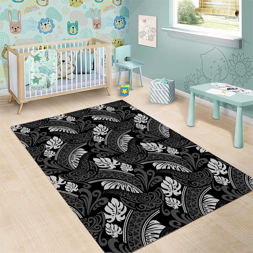 Grayscale Monstera Area Rug Polynesian Tribal Pattern LT01 - Polynesian Pride