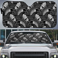 Grayscale Monstera Auto Sun Shade Polynesian Tribal Pattern LT01 Black - Polynesian Pride