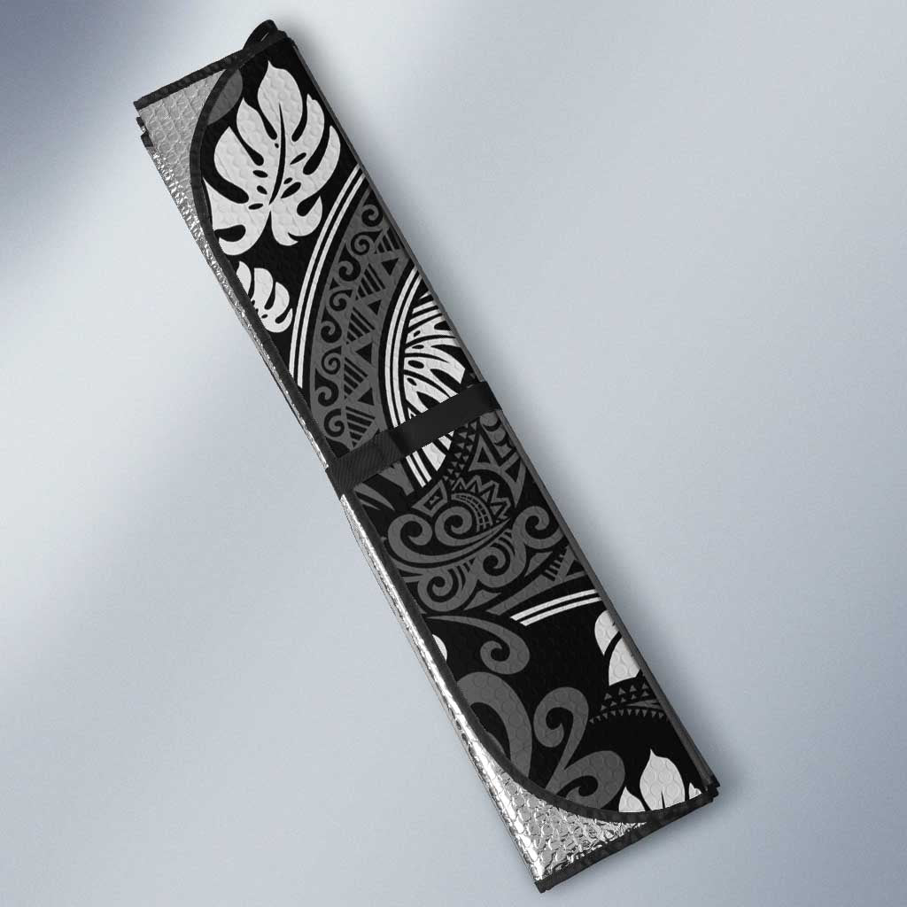 Grayscale Monstera Auto Sun Shade Polynesian Tribal Pattern LT01 - Polynesian Pride