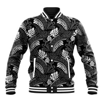 Grayscale Monstera Baseball Jacket Polynesian Tribal Pattern LT01 Unisex Black - Polynesian Pride
