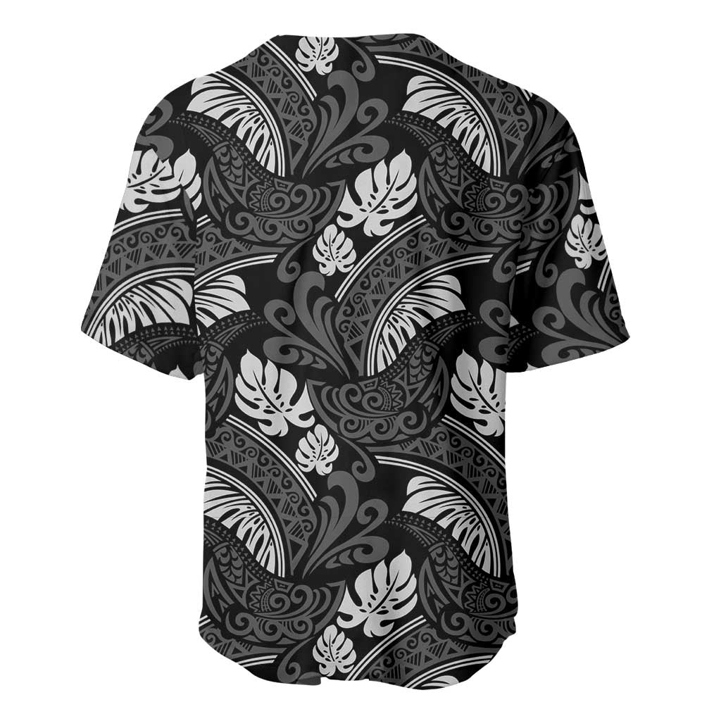 Grayscale Monstera Baseball Jersey Polynesian Tribal Pattern LT01 - Polynesian Pride
