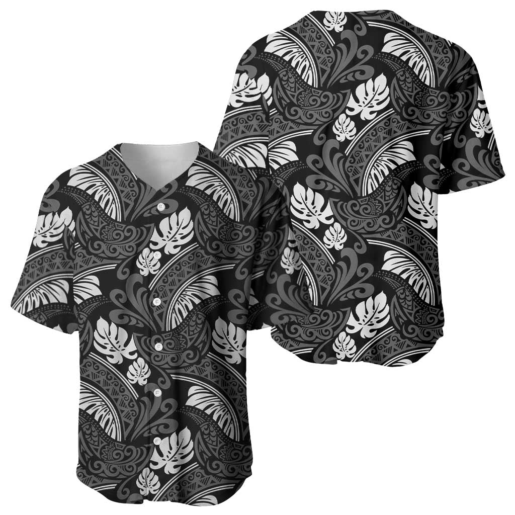 Grayscale Monstera Baseball Jersey Polynesian Tribal Pattern LT01 - Polynesian Pride