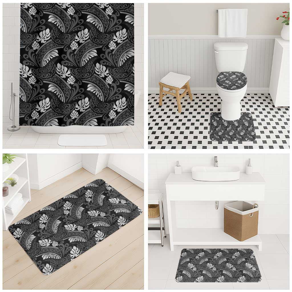 Grayscale Monstera Bathroom Set Polynesian Tribal Pattern LT01 - Polynesian Pride