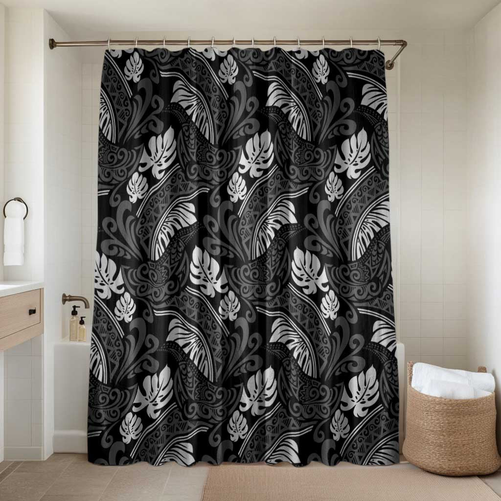 Grayscale Monstera Bathroom Set Polynesian Tribal Pattern LT01 Shower Curtain Only Black - Polynesian Pride