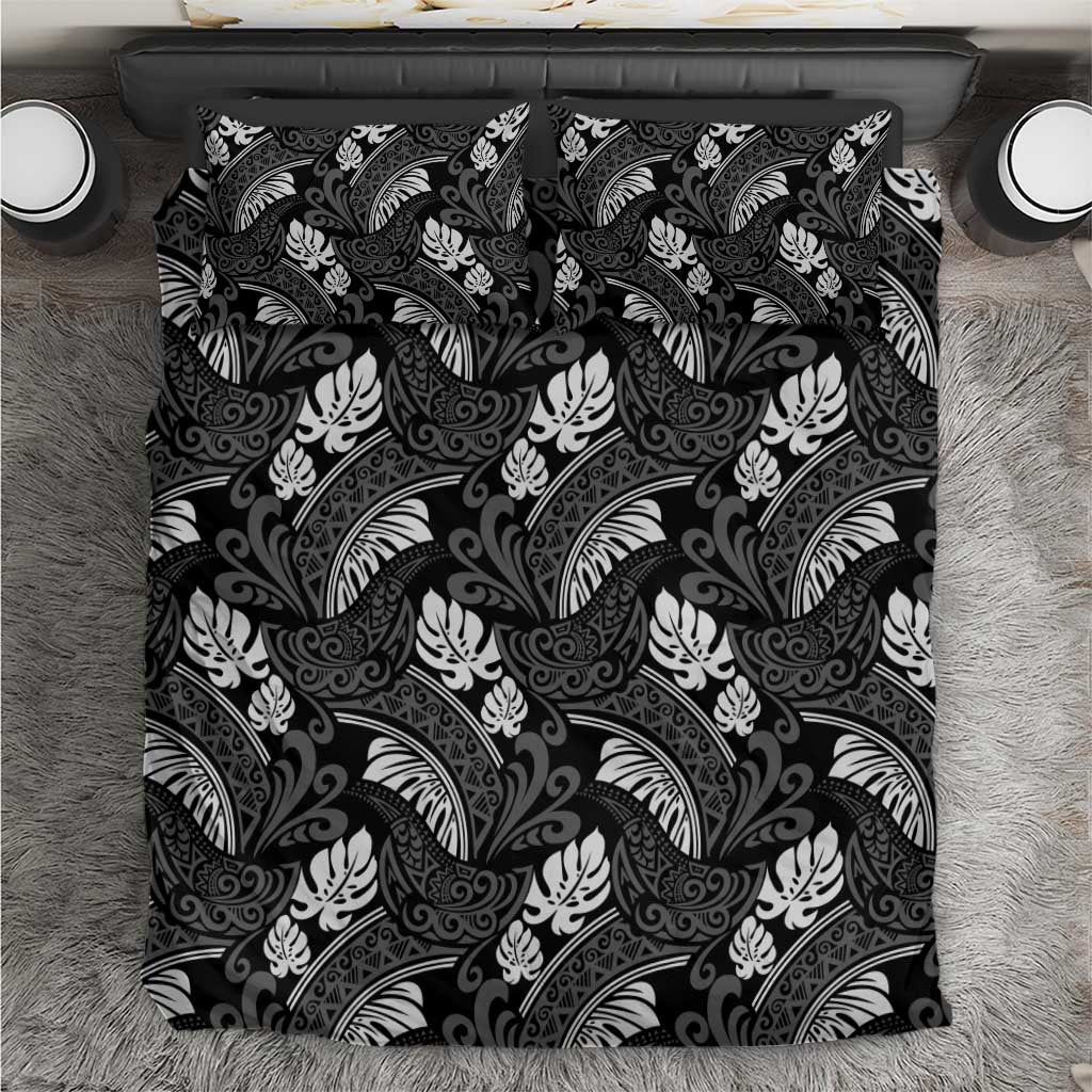 Grayscale Monstera Bedding Set Polynesian Tribal Pattern LT01 Black - Polynesian Pride