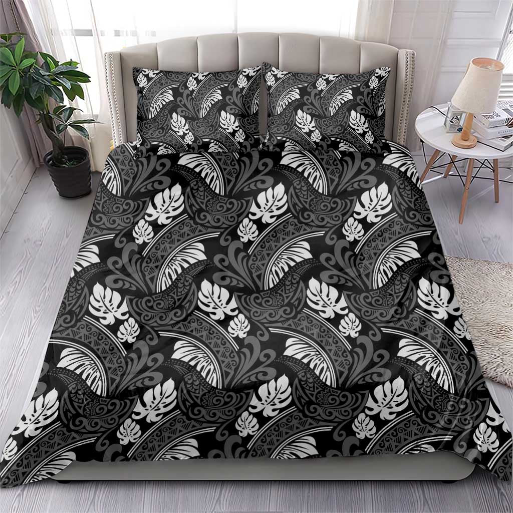 Grayscale Monstera Bedding Set Polynesian Tribal Pattern LT01 - Polynesian Pride