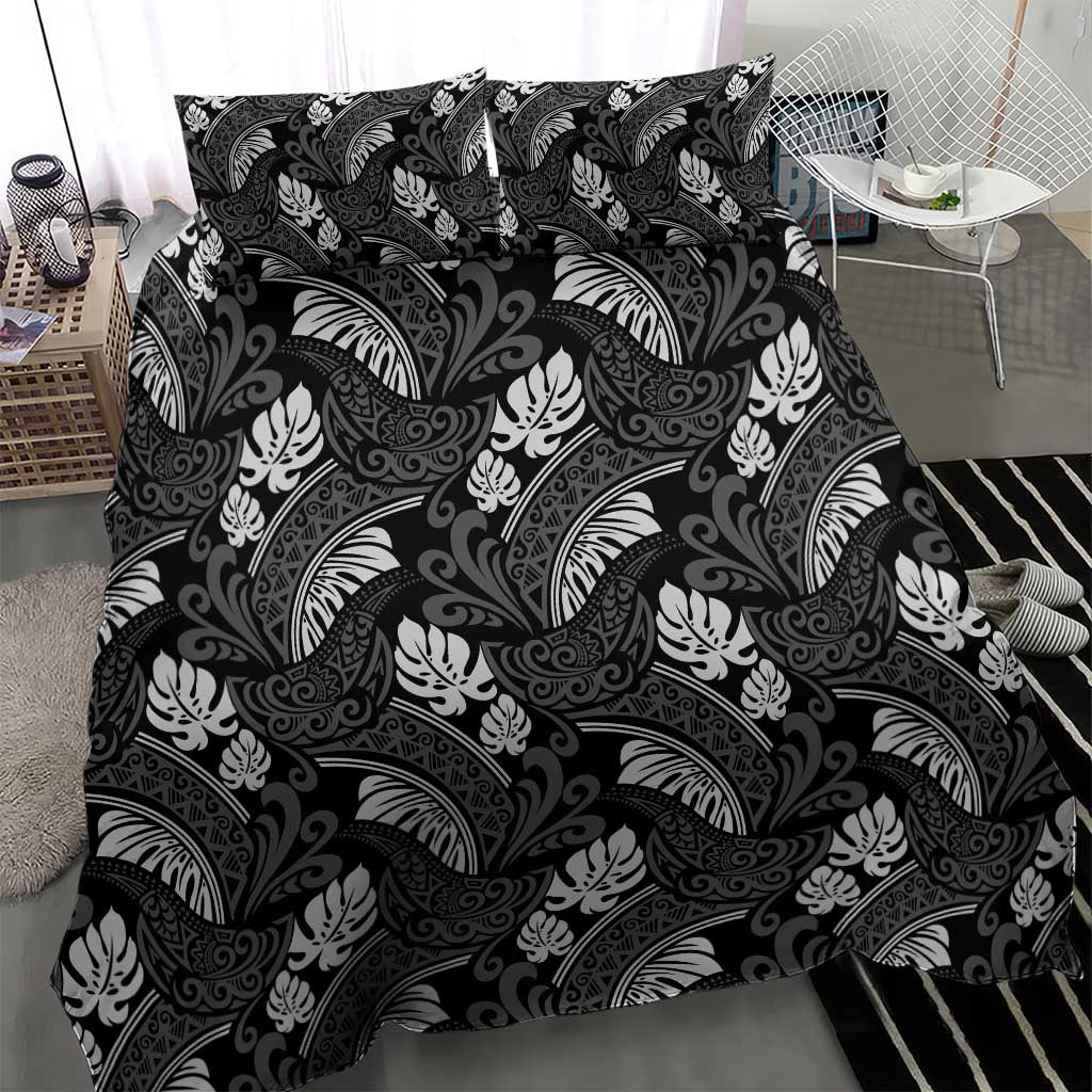 Grayscale Monstera Bedding Set Polynesian Tribal Pattern LT01 - Polynesian Pride