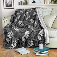 Grayscale Monstera Blanket Polynesian Tribal Pattern LT01 Black - Polynesian Pride