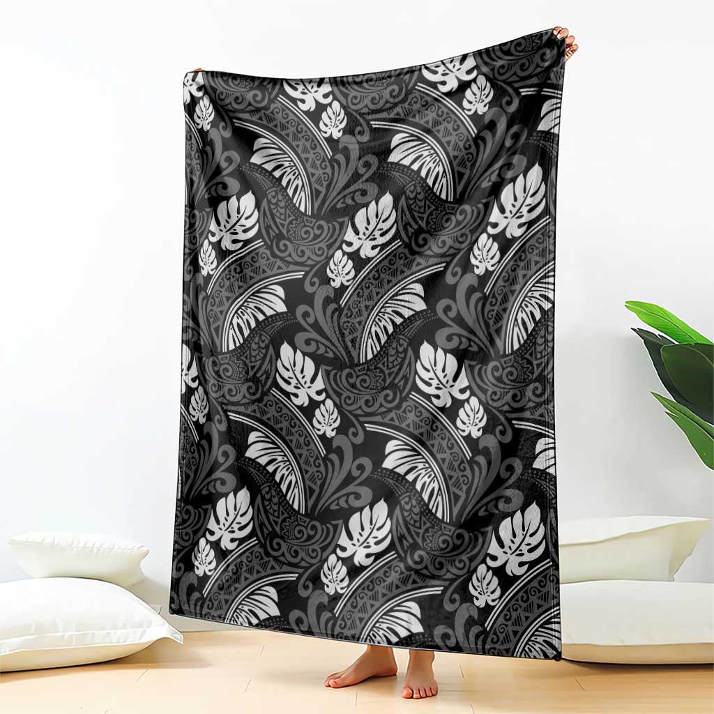 Grayscale Monstera Blanket Polynesian Tribal Pattern LT01 - Polynesian Pride