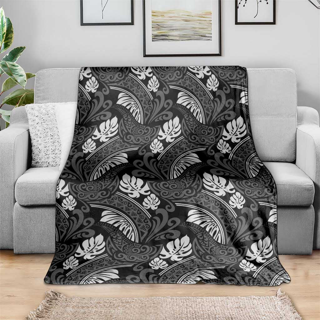 Grayscale Monstera Blanket Polynesian Tribal Pattern LT01 - Polynesian Pride