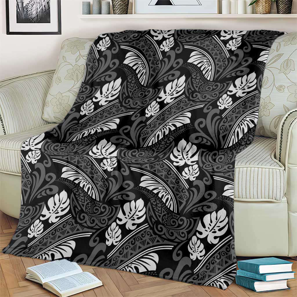 Grayscale Monstera Blanket Polynesian Tribal Pattern LT01 - Polynesian Pride